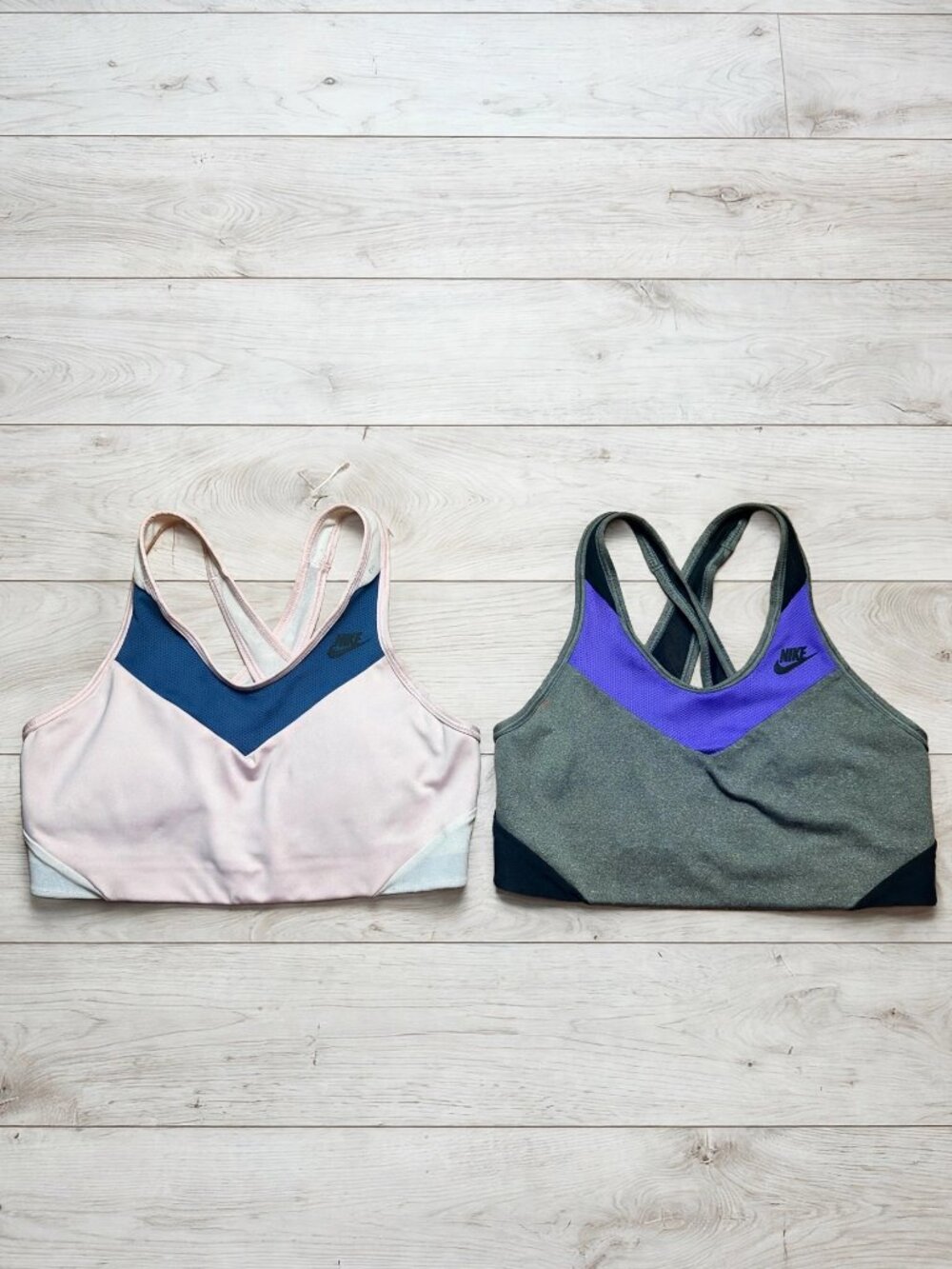 Nike Sports Bra Bundle 2 Pack Women's Medium Gray Purple + Pink White Crossback